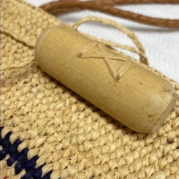 MAR Y SOL Tote Hampton Striped Raffia Toggle Closure Lined Leather Handles - Picture 6 of 11